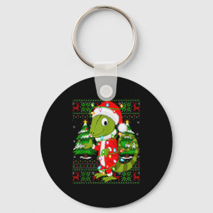 Chameleon Christmas Lights Santa Costume Ugly Xmas Keychain