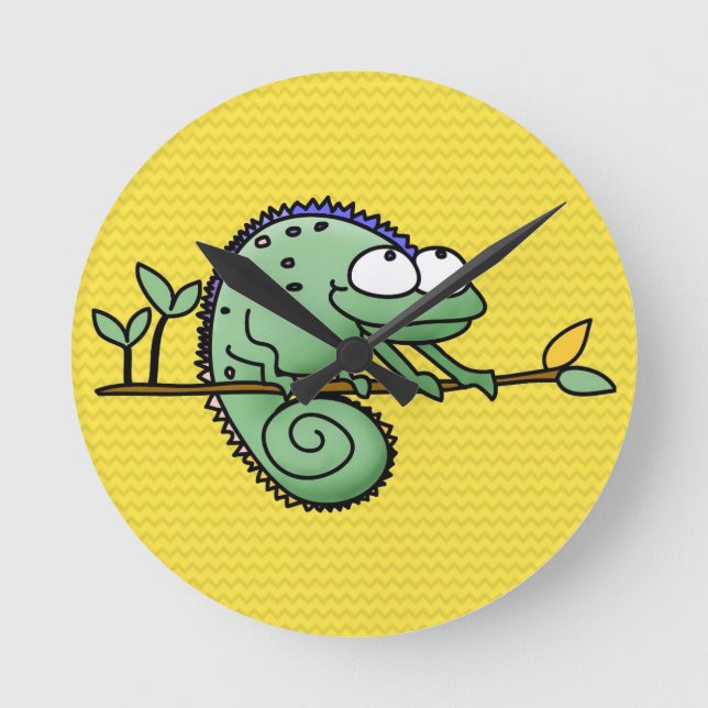 Chameleon Cute Funny  Round Clock (Front)