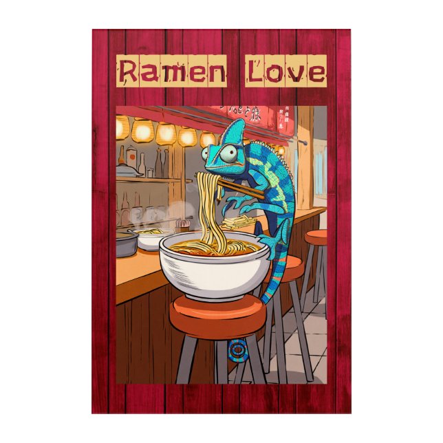 Chameleon Eating Ramen in Noodle Bar Acrylic Print (Front)