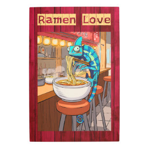 Chameleon Eating Ramen in Noodle Bar Metal Print