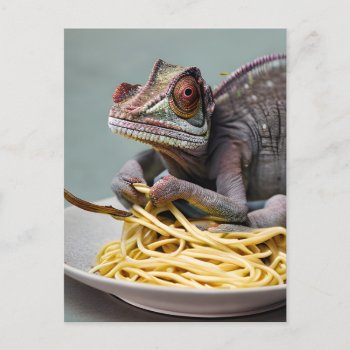 Chameleon Eating Spaghetti Postcard by angelandspot at Zazzle