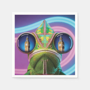 Chameleon Eye Reflection of Big Ben in Neon Lights Napkins