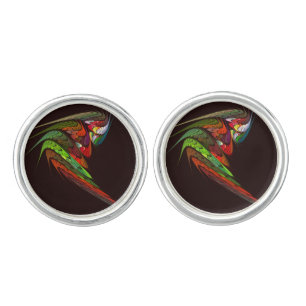 Chameleon Fractal Abstract Art in Vibrant Motion Cufflinks