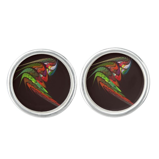 Chameleon Fractal Abstract Art in Vibrant Motion Cufflinks (Front)