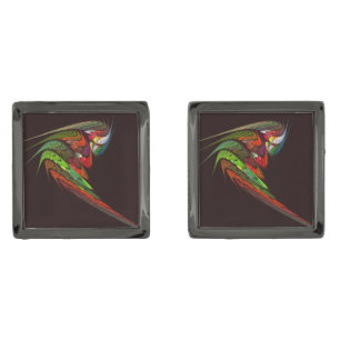 Chameleon Fractal Abstract Art in Vibrant Motion Cufflinks