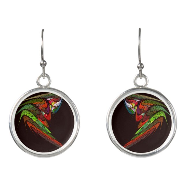 Chameleon Fractal Abstract Art in Vibrant Motion Earrings (Front)