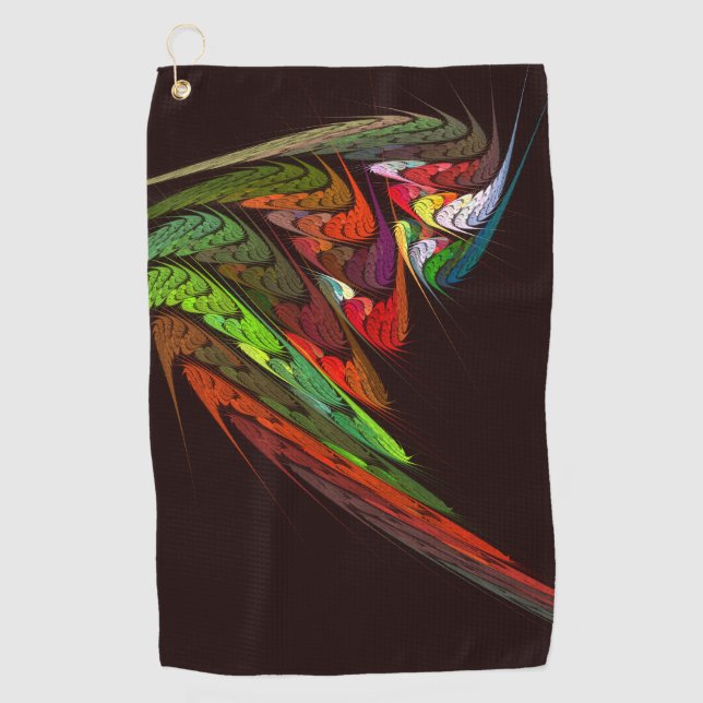 Chameleon Fractal Abstract Art in Vibrant Motion Golf Towel (Front)