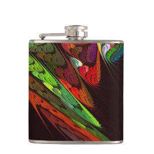 Chameleon Fractal Abstract Art in Vibrant Motion Hip Flask