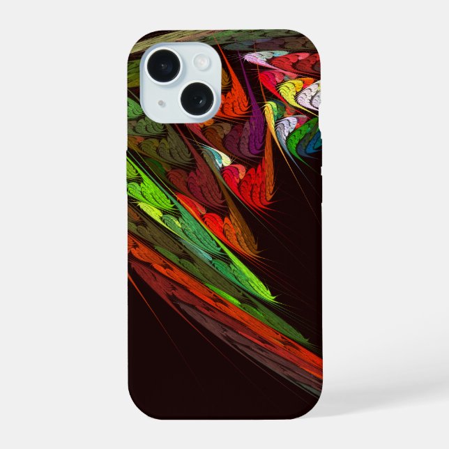 Chameleon Fractal Abstract Art in Vibrant Motion iPhone 15 Case (Back)