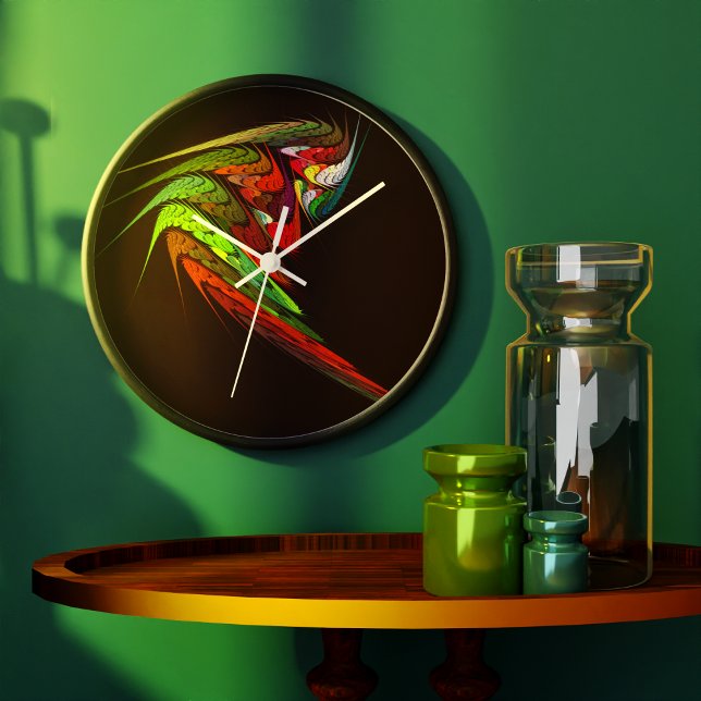 Chameleon Fractal Abstract Art in Vibrant Motion Large Clock (Chameleon Abstract Art Round Clock)