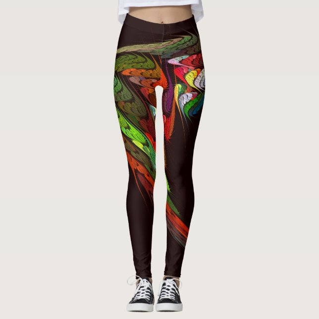 Chameleon Fractal Abstract Art in Vibrant Motion Leggings (Front)
