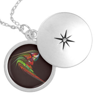 Chameleon Fractal Abstract Art in Vibrant Motion Locket Necklace