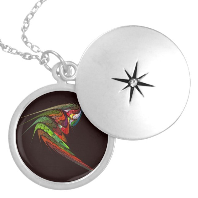 Chameleon Fractal Abstract Art in Vibrant Motion Locket Necklace (Front)