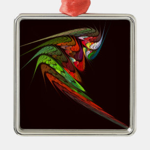 Chameleon Fractal Abstract Art in Vibrant Motion Metal Ornament