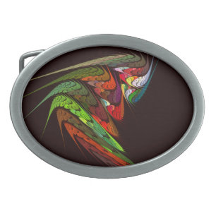 Chameleon Fractal Abstract Art in Vibrant Motion Oval Belt Buckle