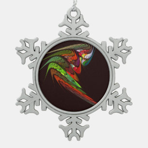 Chameleon Fractal Abstract Art in Vibrant Motion Snowflake Pewter Christmas Ornament