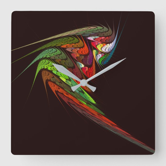 Chameleon Fractal Abstract Art in Vibrant Motion Square Wall Clock (Front)