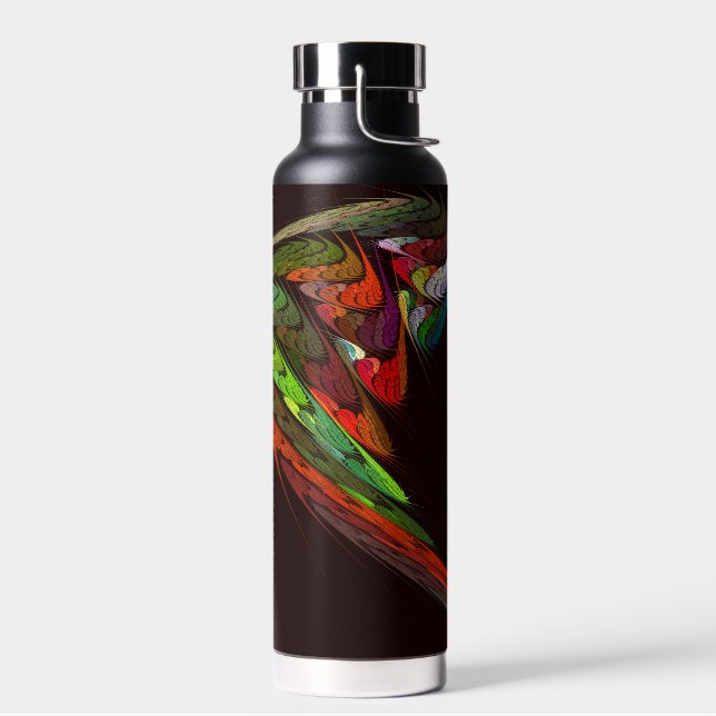 Chameleon Fractal Abstract Art in Vibrant Motion Water Bottle (Left)