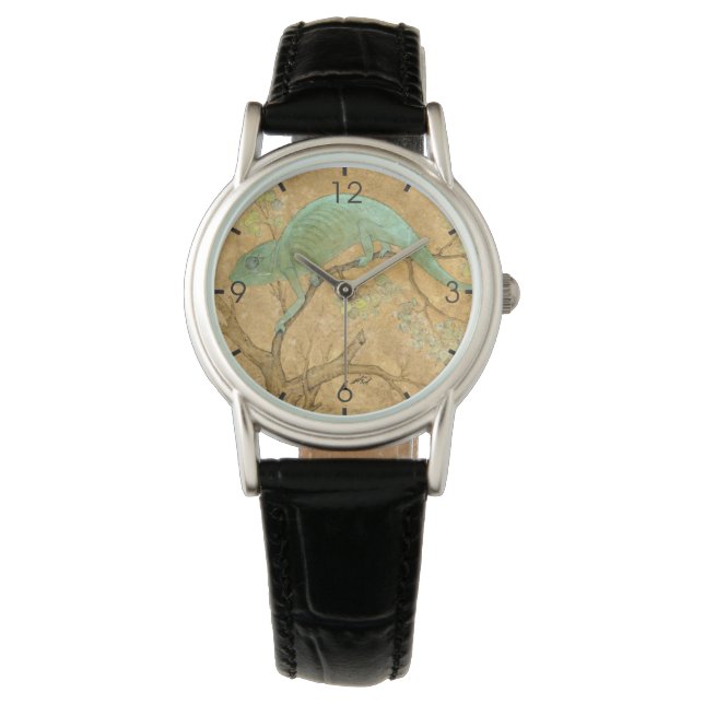 Chameleon (Green Lizard) (Reptile) (Mughal Art) Watch (Front)