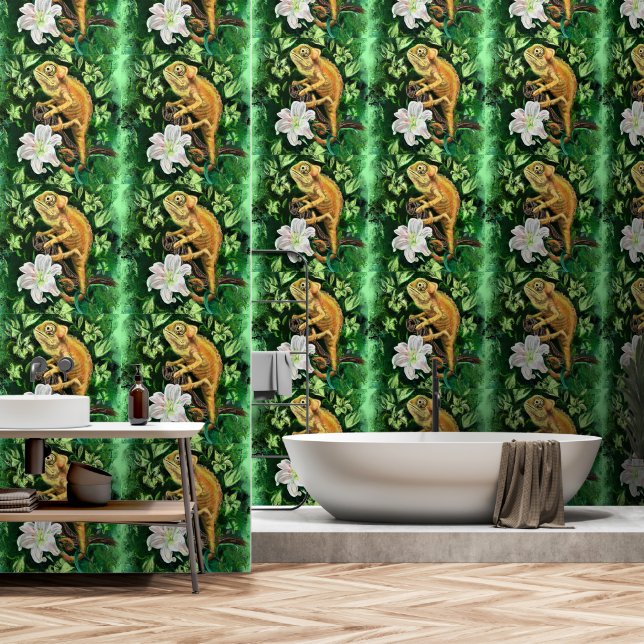 Chameleon In Leaves Wallpaper (Bathroom)
