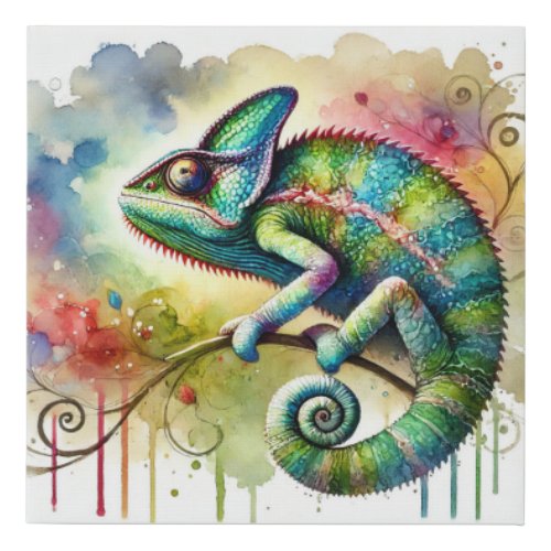 Chameleon in Serenity 260624AREF115 _ Watercolor Faux Canvas Print