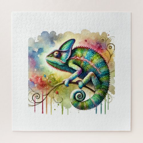Chameleon in Serenity 260624AREF115 _ Watercolor Jigsaw Puzzle