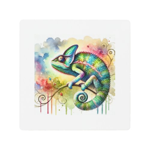 Chameleon in Serenity 260624AREF115 _ Watercolor Metal Print