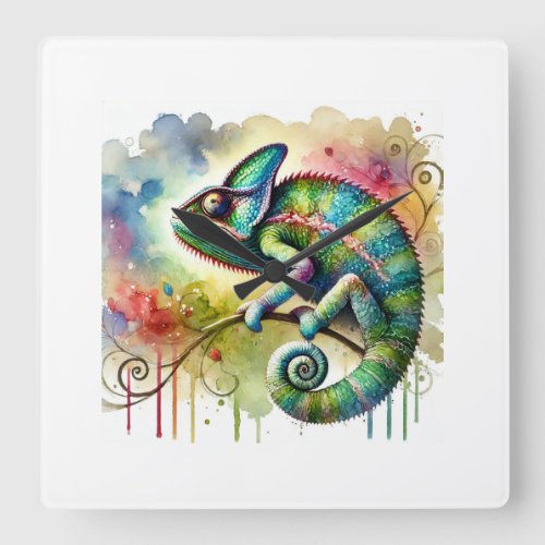 Chameleon in Serenity 260624AREF115 _ Watercolor Square Wall Clock