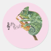 AB Saxophone and Trumpet Dancing Cartoon Classic Round Sticker, Zazzle