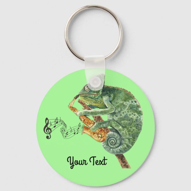 Chameleon Jazz Saxophone Custom Text Keychain (Front)