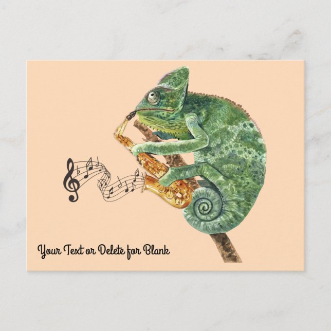 Chameleon Jazz Saxophone Custom Text Postcard (Front)