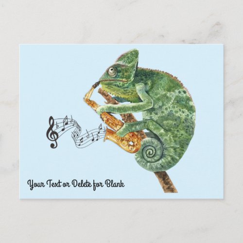 Chameleon Jazz Saxophone Custom Text Postcard