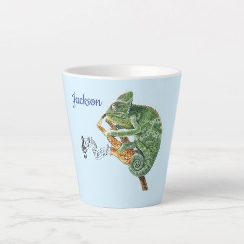 Chameleon Jazz Saxophone Music Custom Name Latte Mug