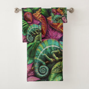 Chameleon Jungle Dreams Seamless Surface Pattern Bath Towel Set