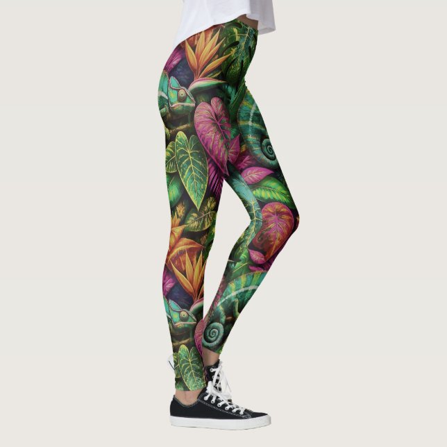 Chameleon Jungle Dreams Seamless Surface Pattern Leggings (Right)
