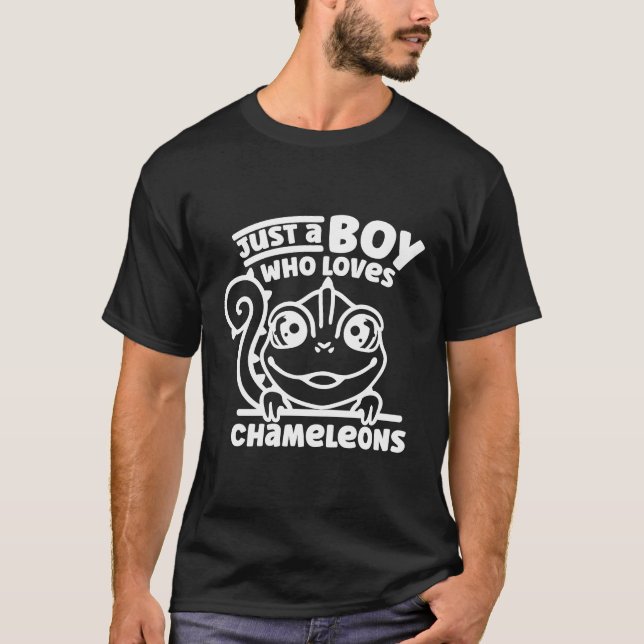 Chameleon Just A Boy Who Loves Chameleons Lizard T-Shirt (Front)