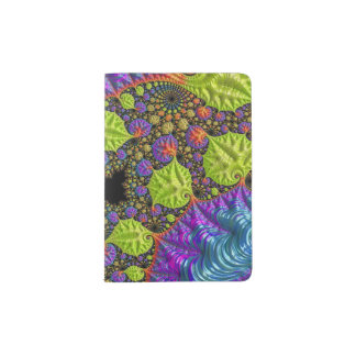 Chameleon Leaves Fractal Art | Blue Purple Green Passport Holder