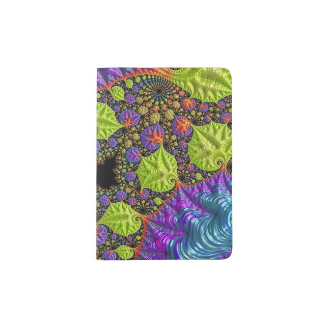 Chameleon Leaves Fractal Art | Blue Purple Green Passport Holder (Front)