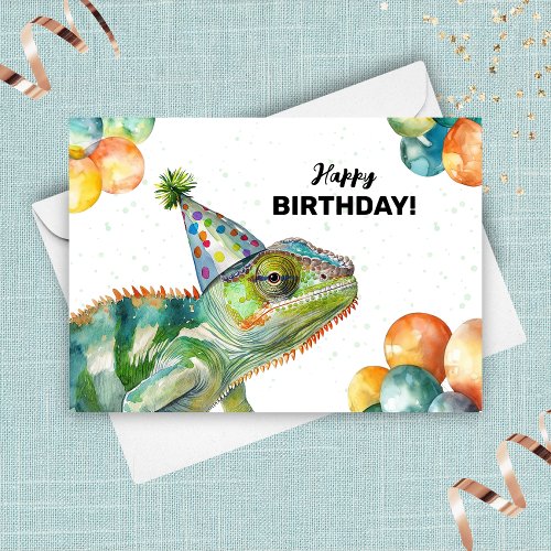 Chameleon Lizard Wild Animal Colorful Hat Birthday Card