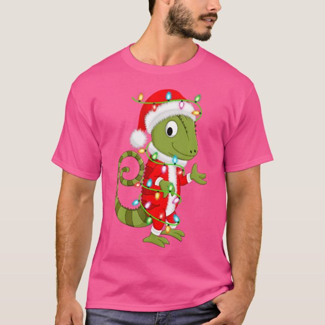Chameleon Lover Xmas Lighting Santa Chameleon Chri T-Shirt (Front)