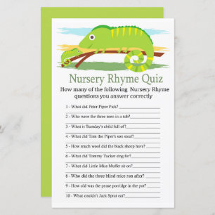 Chameleon Nursery Rhyme Quiz baby shower game