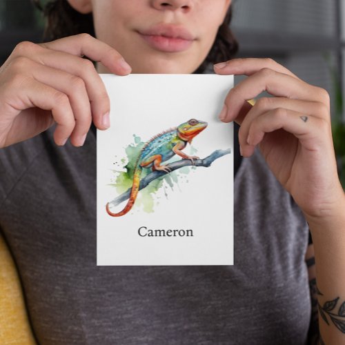 chameleon on a branch customizable postcard