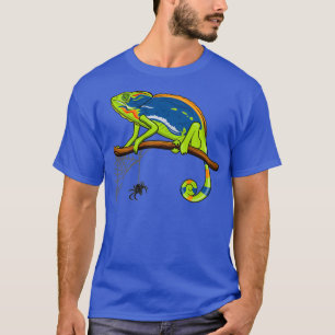 Chameleon on branch changes color by spider in ter T-Shirt
