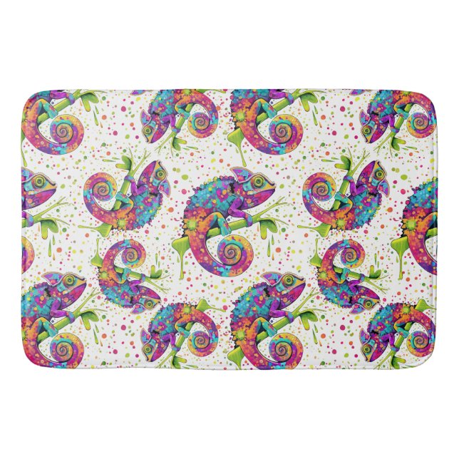 Chameleon Paint Stains Watercolor Style Bath Mat (Front)