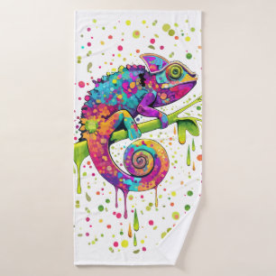 Chameleon Paint Stains Watercolor Style Bath Towel Set