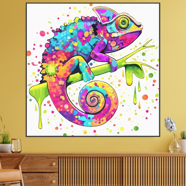 Chameleon Paint Stains Watercolor Style Canvas Print (Insitu(LivingRoom))