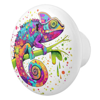 Chameleon Paint Stains Watercolor Style Ceramic Knob