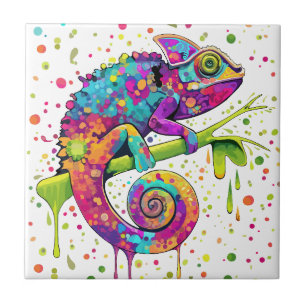 Chameleon Paint Stains Watercolor Style Ceramic Tile