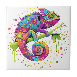 Chameleon Paint Stains Watercolor Style Ceramic Tile
