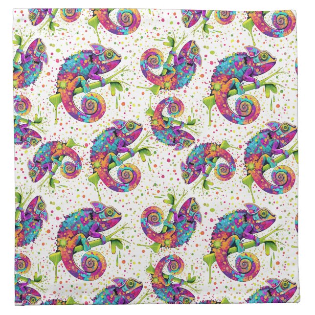 Chameleon Paint Stains Watercolor Style Cloth Napkin (Front)